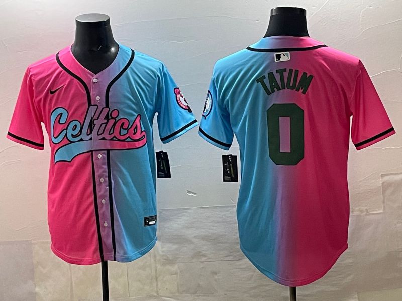 Men 2025 Boston Celtics 0 Tatum Blue pink Nike NBA Jersey style 01